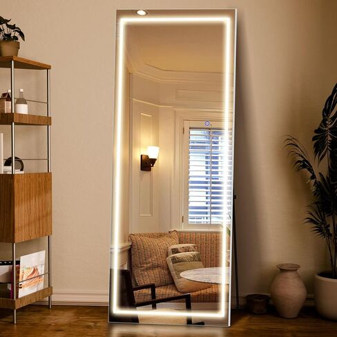 Arched Mirror Full Length, 63" x 20" Full Length Mirror with Stand, HD Reflection & Tempered Glass, LED Floor Mirror for Living Room Bedroom Cloakroom, Black in Saudi Arabia