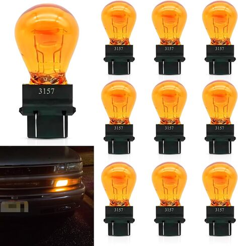 10 PCS 3157 Halogen Bulb, 12V 21/5W BAY15D High and Low Foot Double Filament Brake Light, Quartz Glass Waterproof High Brightness Plug and Play Indicator Light, for Most Cars (Amber) in Saudi Arabia