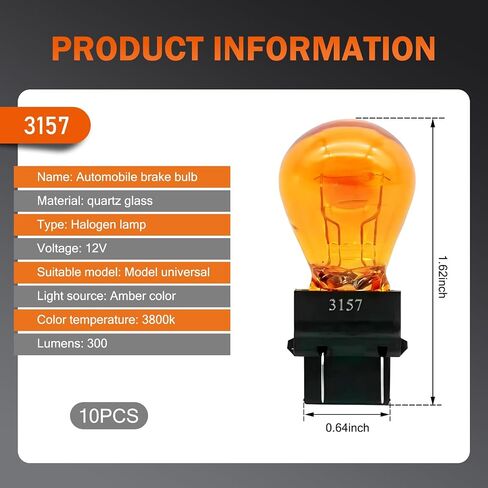 10 PCS 3157 Halogen Bulb, 12V 21/5W BAY15D High and Low Foot Double Filament Brake Light, Quartz Glass Waterproof High Brightness Plug and Play Indicator Light, for Most Cars (Amber) in Saudi Arabia