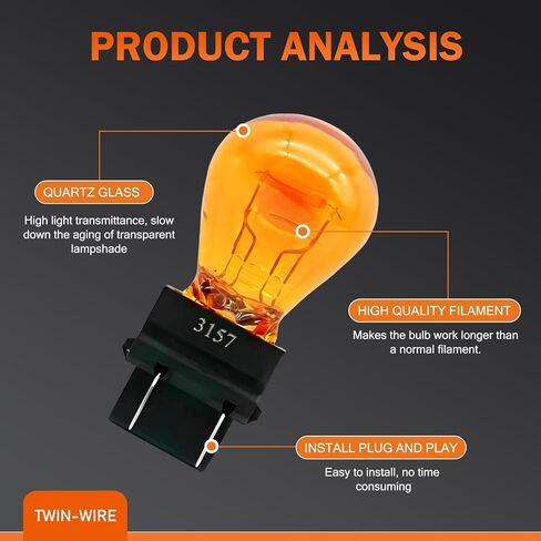 10 PCS 3157 Halogen Bulb, 12V 21/5W BAY15D High and Low Foot Double Filament Brake Light, Quartz Glass Waterproof High Brightness Plug and Play Indicator Light, for Most Cars (Amber) in Saudi Arabia