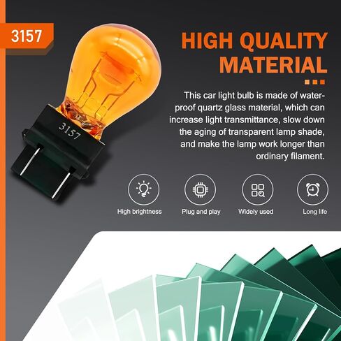 10 PCS 3157 Halogen Bulb, 12V 21/5W BAY15D High and Low Foot Double Filament Brake Light, Quartz Glass Waterproof High Brightness Plug and Play Indicator Light, for Most Cars (Amber) in Saudi Arabia