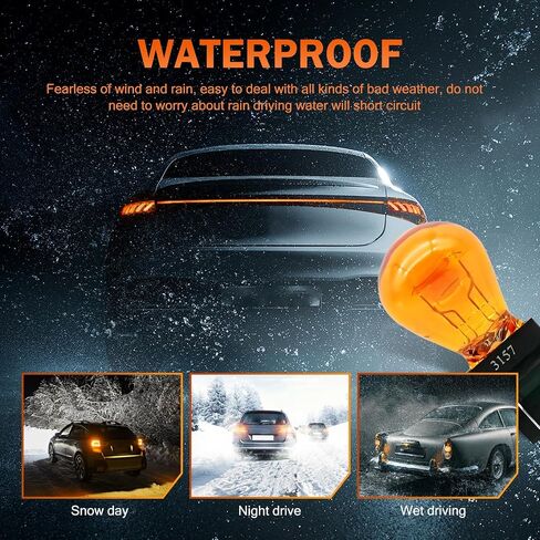 10 PCS 3157 Halogen Bulb, 12V 21/5W BAY15D High and Low Foot Double Filament Brake Light, Quartz Glass Waterproof High Brightness Plug and Play Indicator Light, for Most Cars (Amber) in Saudi Arabia