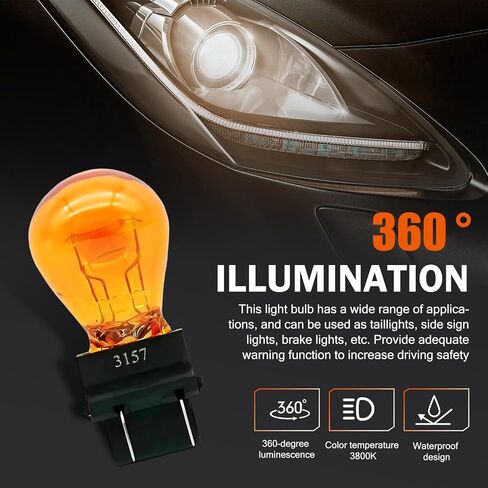10 PCS 3157 Halogen Bulb, 12V 21/5W BAY15D High and Low Foot Double Filament Brake Light, Quartz Glass Waterproof High Brightness Plug and Play Indicator Light, for Most Cars (Amber) in Saudi Arabia