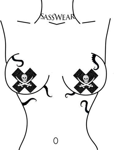 Sasswear Pirate Fasties Skull Nipple Covers for Rave ، Festivals Sexy Lingerie ، Black X Fasties Glitter ، Made in USA in Kuwait