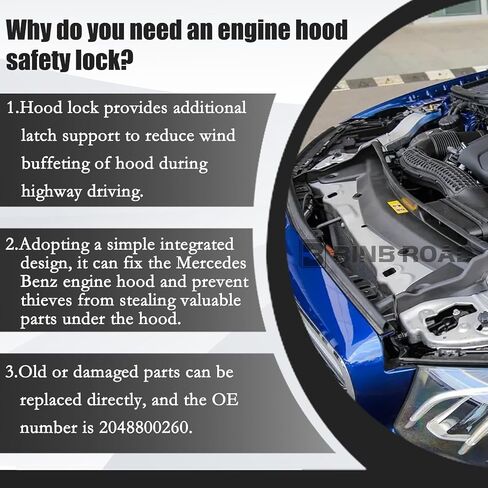 Hood Safety Catch Latch Lock 2048800260 متوافق مع Mercedes Benz AMG C300 E350 E400 GLK250 GLK350 | C43 C63 2015-2018،2pcs in Saudi Arabia