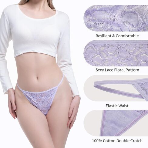 T Back Sexy Low Rise Stretchy Invisible Patterns Lace Cotton Women Thongs Pack in Saudi Arabia
