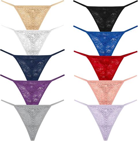 T Back Sexy Low Rise Stretchy Invisible Patterns Lace Cotton Women Thongs Pack in Saudi Arabia