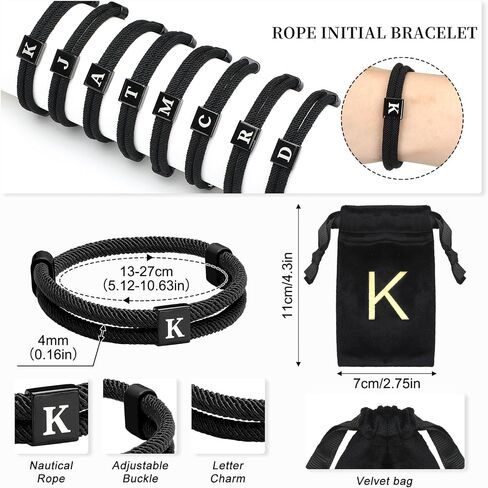 Tondiamo Rope Initial Bracelet with Stainless Steel Letter Charm Adjustable Handmade Braided Bracelet for Men Women in Saudi Arabia