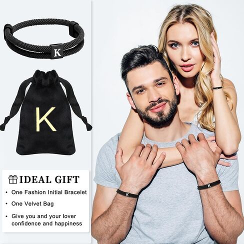 Tondiamo Rope Initial Bracelet with Stainless Steel Letter Charm Adjustable Handmade Braided Bracelet for Men Women in Saudi Arabia