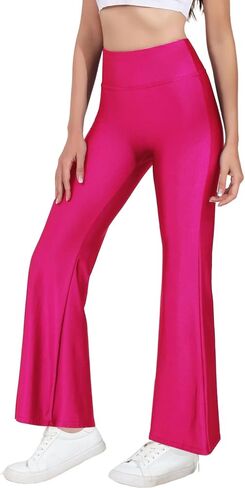 Tulucky Womens Stretchy Shiny Sports High Waisted Yoga Flare Pants Tummy Control Bell Bottom Leggings in Kuwait