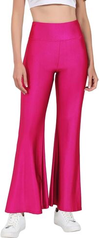 Tulucky Womens Stretchy Shiny Sports High Waisted Yoga Flare Pants Tummy Control Bell Bottom Leggings in Kuwait