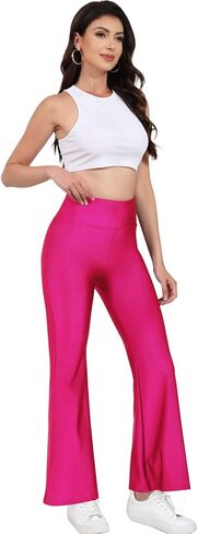 Tulucky Womens Stretchy Shiny Sports High Waisted Yoga Flare Pants Tummy Control Bell Bottom Leggings in Kuwait