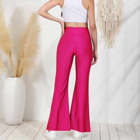 Tulucky Womens Stretchy Shiny Sports High Waisted Yoga Flare Pants Tummy Control Bell Bottom Leggings in Kuwait