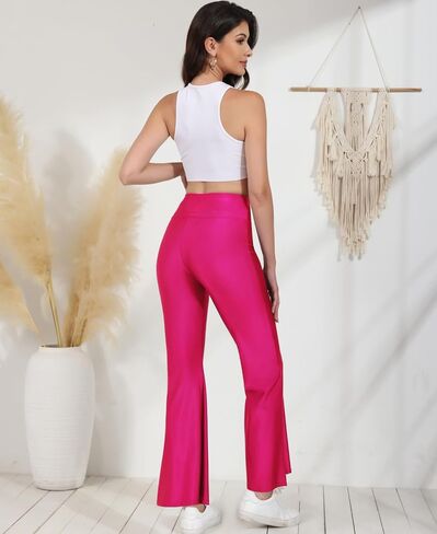 Tulucky Womens Stretchy Shiny Sports High Waisted Yoga Flare Pants Tummy Control Bell Bottom Leggings in Kuwait