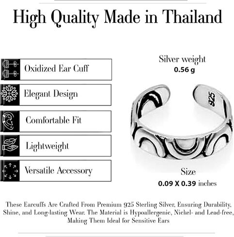 925 sterling Silver Ear Cuff - أقراط الكفة غير الثابتة القابلة للتعديل من النيكل والرصاص للنساء - مثالية للأصدقاء والأحباء المجوهرات التايلاندية in Kuwait