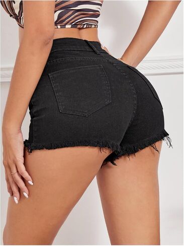 WDIRARA Women's High Waist Ripped Raw Hem Stretchy Denim Shorts with Pockets in Saudi Arabia