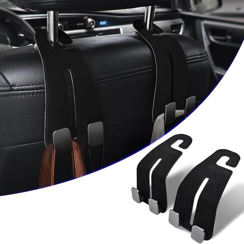 GZSH 2 PCS Car Seat Headrest Hooks Purse Hook for Car Leather 2 In 1 Car Seat Hooks for Universal Car Hanger Storage Organizer Car Headrest Hook for Purse, Bags etc |Add Car Extra Space| Black in Kuwait