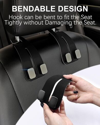 GZSH 2 PCS Car Seat Headrest Hooks Purse Hook for Car Leather 2 In 1 Car Seat Hooks for Universal Car Hanger Storage Organizer Car Headrest Hook for Purse, Bags etc |Add Car Extra Space| Black in Kuwait