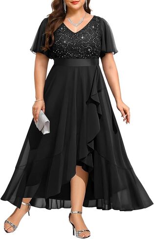 Pinup Fashion Plus Size Italial Dress - Wedding Wedding Guest Cocktail Sequin Chiffon Long Dresses مع فتحة in Kuwait