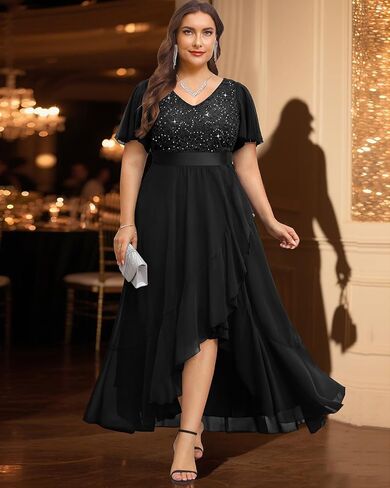 Pinup Fashion Plus Size Italial Dress - Wedding Wedding Guest Cocktail Sequin Chiffon Long Dresses مع فتحة in Kuwait