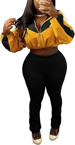 cu4eve Fall Two Piece Sets For Women 2024 Work Out Sets Gym Zip Up Cropped Jacket And Yoga Sweat Pants Track Suits in Kuwait