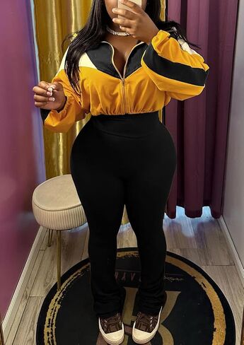 cu4eve Fall Two Piece Sets For Women 2024 Work Out Sets Gym Zip Up Cropped Jacket And Yoga Sweat Pants Track Suits in Kuwait