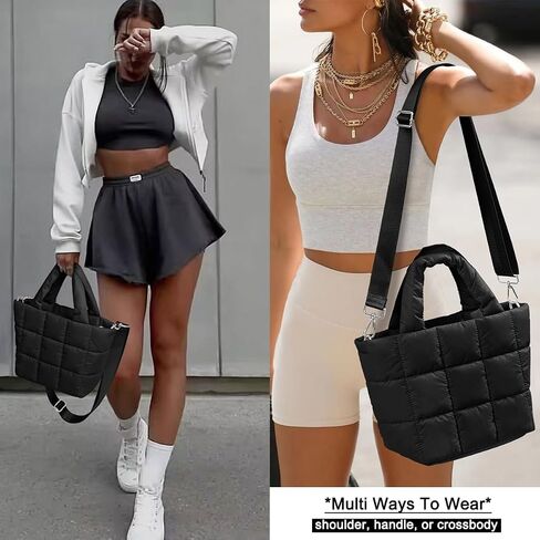 KALIDI Quilted Tote Bag Small Puffer Crossbody Bag for Women Lightweight Nylon Puffy Shoulder Handbag with Adjustable Strap in Saudi Arabia