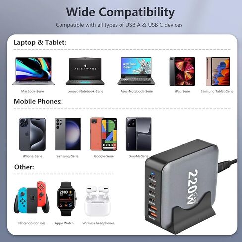 USB Charger, CIVIE High Speed 60W Multiport USB Charger 6-Port USB Desktop Charger Station Hub with PowerSmart Technology for Smartphone, iPhone, Samsung, Huawei, Ipad, Table and More in Saudi Arabia