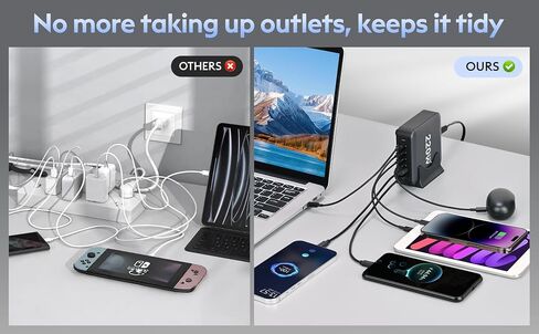 USB Charger, CIVIE High Speed 60W Multiport USB Charger 6-Port USB Desktop Charger Station Hub with PowerSmart Technology for Smartphone, iPhone, Samsung, Huawei, Ipad, Table and More in Saudi Arabia