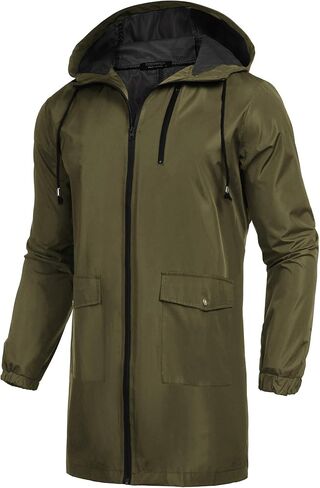 COOFANDY Men's Waterproof Hooded Rain Jacket Lightweight Windproof Active Long Outdoor Raincoat (Army green, X-Large) in Kuwait