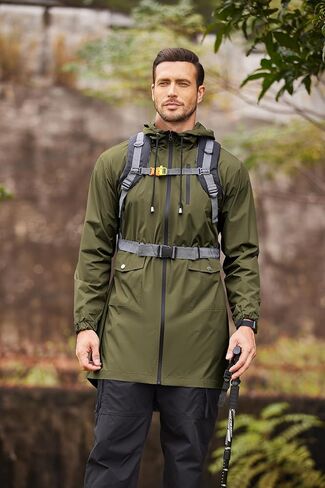COOFANDY Men's Waterproof Hooded Rain Jacket Lightweight Windproof Active Long Outdoor Raincoat (Army green, X-Large) in Kuwait