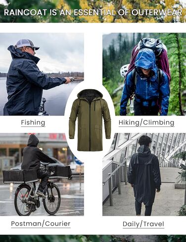 COOFANDY Men's Waterproof Hooded Rain Jacket Lightweight Windproof Active Long Outdoor Raincoat (Army green, X-Large) in Kuwait