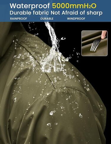 COOFANDY Men's Waterproof Hooded Rain Jacket Lightweight Windproof Active Outdoor Long Raincoat (Olive Green*, Large) in Kuwait