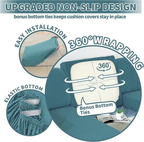 YEMYHOM 【Clearance Stretch 3 Pieces Cushion Covers Sofa Seat Cushion Slipcovers Soft Couch Cover Replacement Diamond Pattern Furniture Protector with Elastic Bottom (Diamond Dark Gray) in Kuwait