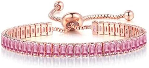 Rose Gold Inlaid Pink Diamond Tennis Bracelet with Adjustable Sliding Buckle for Women's Bling Bracelet in Saudi Arabia