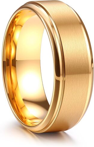 Jstyle Stainless Steel Wedding Rings for Men Women 8MM Mens Wedding Band Silver/Black/Gold Engagement Mens Rings, Matte Surface Polished Edge Men Ring Jewelry Comfort Fit 6-14 in Saudi Arabia