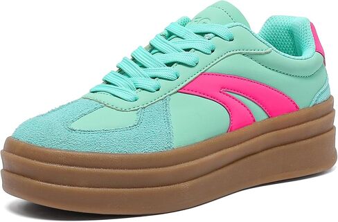 Women's Platform Retro Fashion Sneakers- Lace Detail Casual Walking Shoes-Gum Thick Sole Comfort Tennis Skate Shoes in Saudi Arabia
