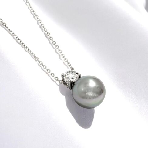 Dianie Pearl Earrings and Necklace made with Crystal Pearls Sterling silver 925 chain with Cubic Zirconia 5mm White and Grey Pearl 10mm Gift for Wedding Bridal Birthday in Saudi Arabia