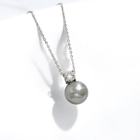 Dianie Pearl Earrings and Necklace made with Crystal Pearls Sterling silver 925 chain with Cubic Zirconia 5mm White and Grey Pearl 10mm Gift for Wedding Bridal Birthday in Saudi Arabia