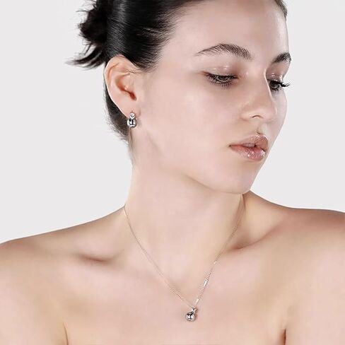 Dianie Pearl Earrings and Necklace made with Crystal Pearls Sterling silver 925 chain with Cubic Zirconia 5mm White and Grey Pearl 10mm Gift for Wedding Bridal Birthday in Saudi Arabia