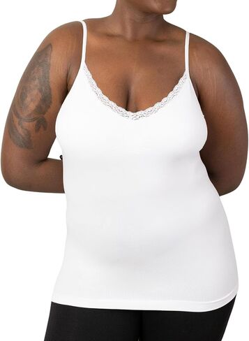 Women's Seamless V-Neck with Lace Trim Slim-Fit Camisole, Wireless Removable Padded Tank Top for Everyday Wear in Saudi Arabia