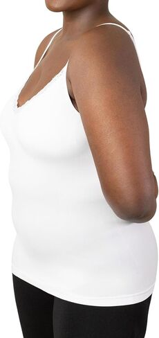 Women's Seamless V-Neck with Lace Trim Slim-Fit Camisole, Wireless Removable Padded Tank Top for Everyday Wear in Saudi Arabia