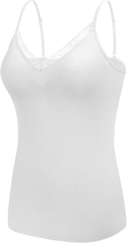 Women's Seamless V-Neck with Lace Trim Slim-Fit Camisole, Wireless Removable Padded Tank Top for Everyday Wear in Saudi Arabia