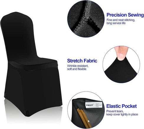 EMART Black Chair Covers 50 Pcs Spandex Stretch Universal Standard Seat Slipcovers Fitted for Wedding Bulk, Party, Banquet and Holidays Celebration in Saudi Arabia