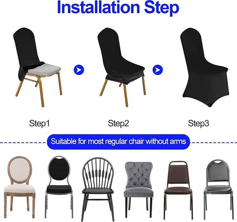 EMART Black Chair Covers 50 Pcs Spandex Stretch Universal Standard Seat Slipcovers Fitted for Wedding Bulk, Party, Banquet and Holidays Celebration in Saudi Arabia