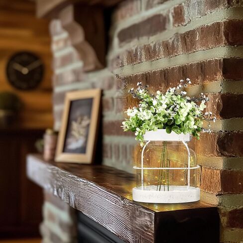 Farmhouse Rustic Glass Vases Home Decor Vintage Flower Lantern with Plants and Lights Centerpiece for Dining Table Primitive Floral Arrangement Gift for Kitchen Laundry Room Bathroom Dresser in Saudi Arabia