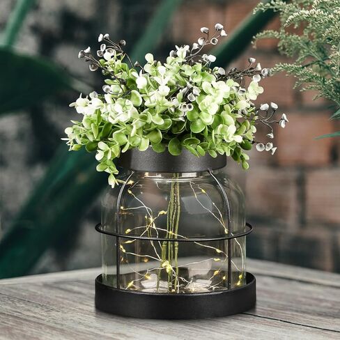 Farmhouse Rustic Glass Vases Home Decor Vintage Flower Lantern with Plants and Lights Centerpiece for Dining Table Primitive Floral Arrangement Gift for Kitchen Laundry Room Bathroom Dresser in Saudi Arabia