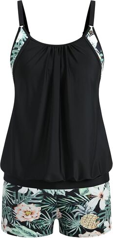 Zaful من قطعتين من Tankini Swimsuit للنساء السيطرة على بدلة السباحة مع شورت الصبي Blouson ملابس السباحة in Saudi Arabia
