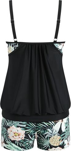 Zaful من قطعتين من Tankini Swimsuit للنساء السيطرة على بدلة السباحة مع شورت الصبي Blouson ملابس السباحة in Saudi Arabia
