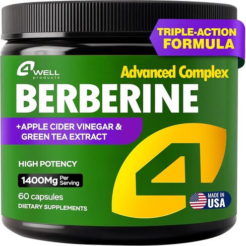 Berberine HCL Supplement 1400mg Complex with Apple Cider Vinegar and Green Tea Extract, Advanced Formula (60 Capsules) in Kuwait